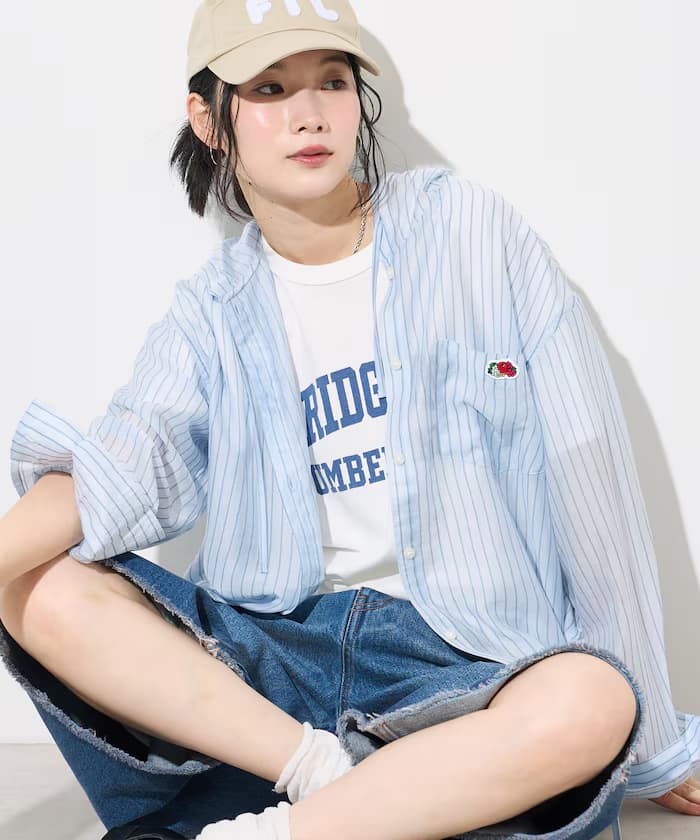 FRUIT OF THE LOOM × FREAK'S STORE 聯名限定 透視 條紋 連帽短版襯衫