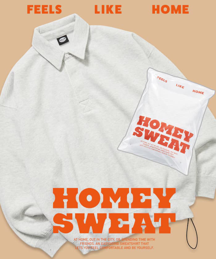 HOMEY SWEAT 寬鬆版型 包覆衛衣 下襬抽繩 Polo衫領 柔軟 裏起毛【限定款】